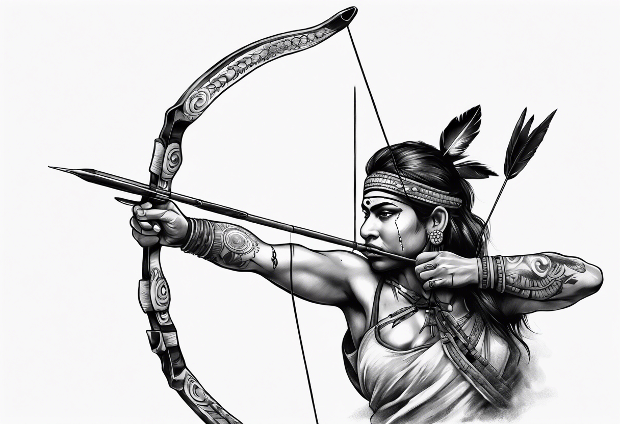 indian archer aiming towards front realism tattoo idea