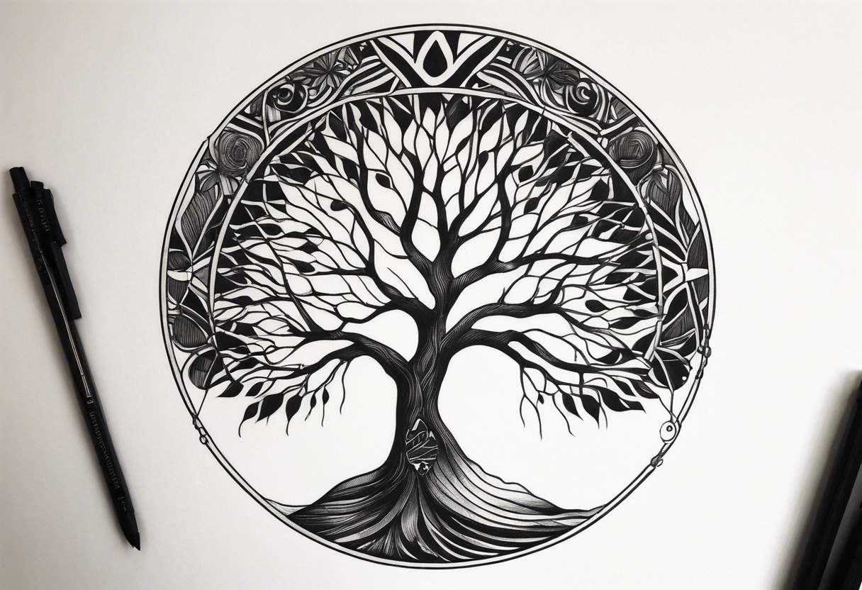 Tree with round symbol at the nottom tattoo idea