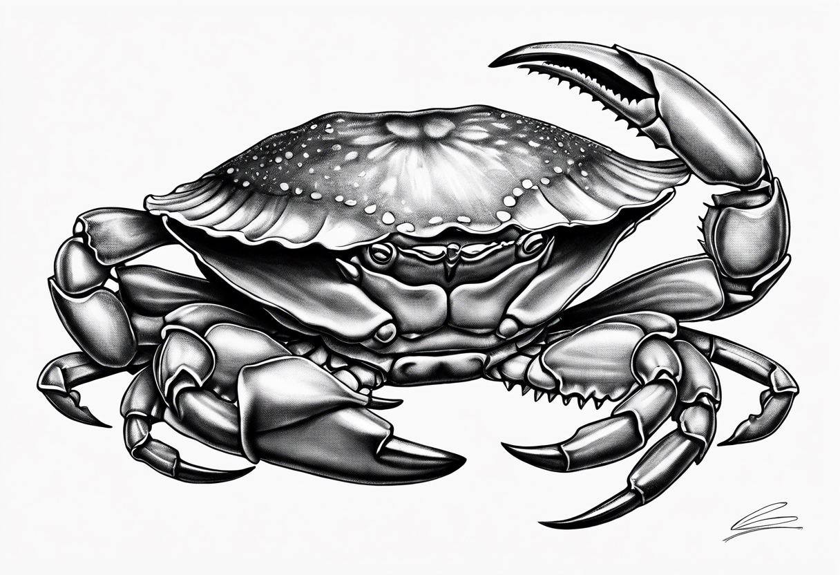 A blue crab claw and scallop seashell tattoo idea
