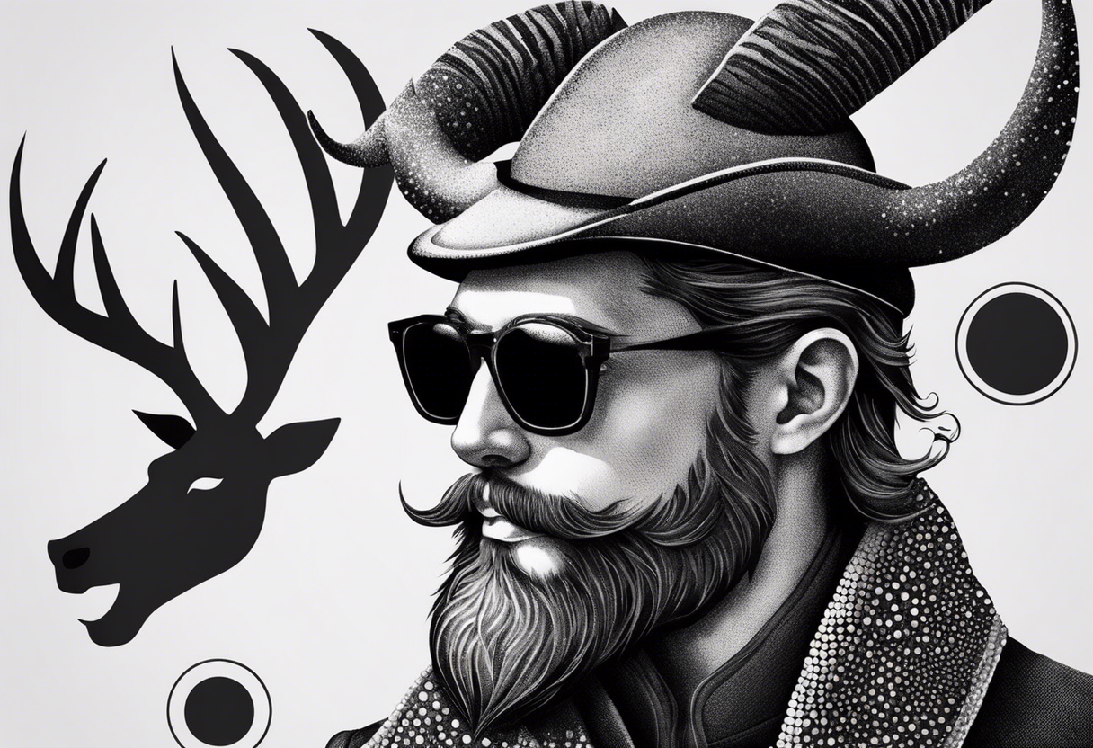 capricorn with beard and sunglasses tattoo idea