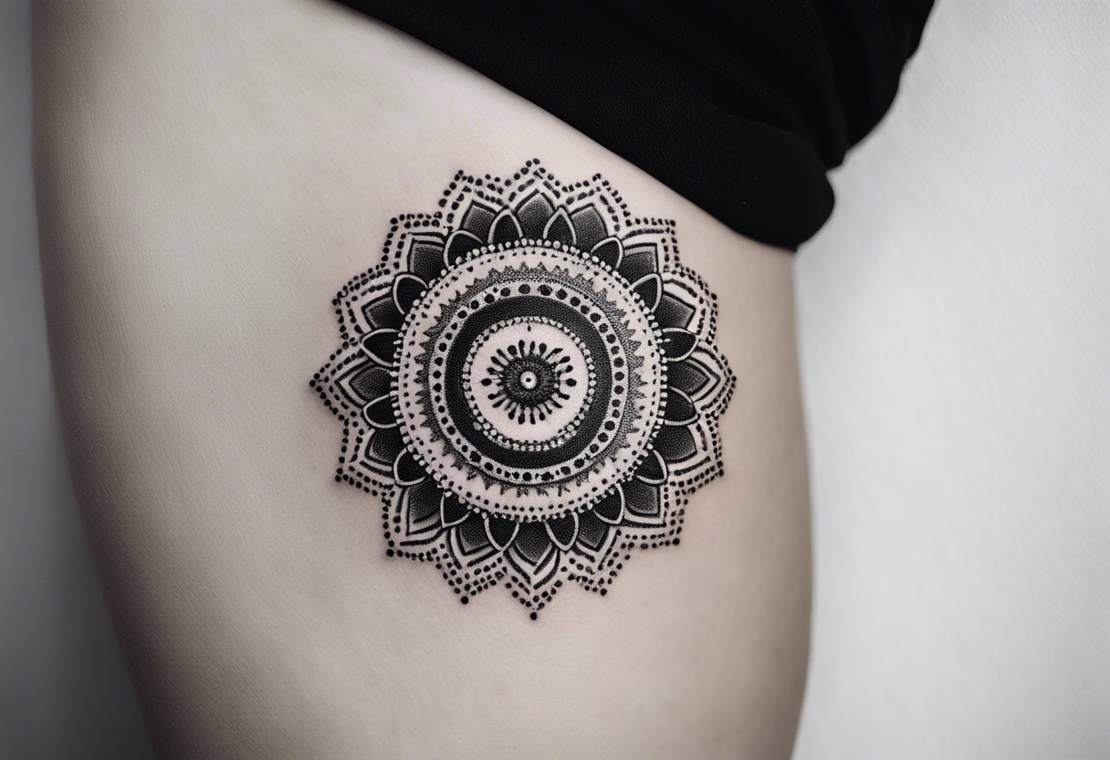 A feminin minimalist mandala with simple dit chain tattoo idea