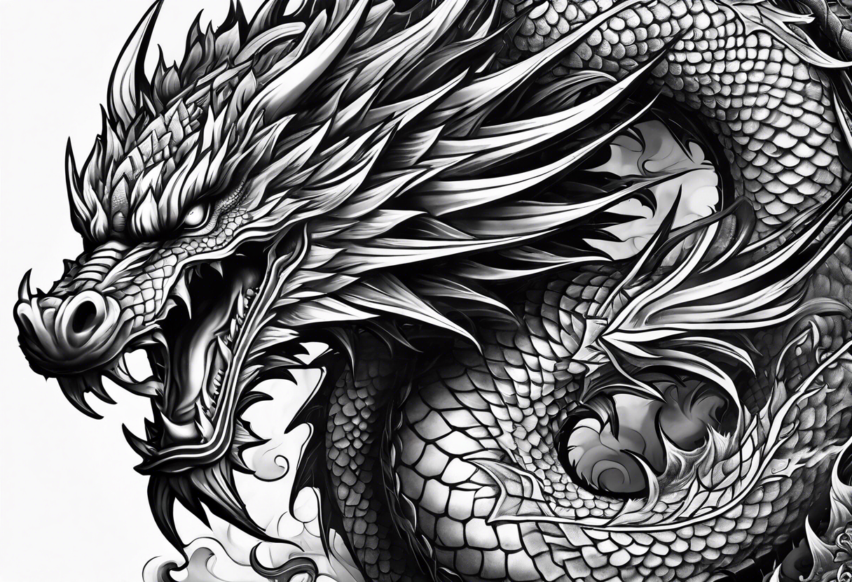 blackwork negative spage dragon sleeve tattoo idea