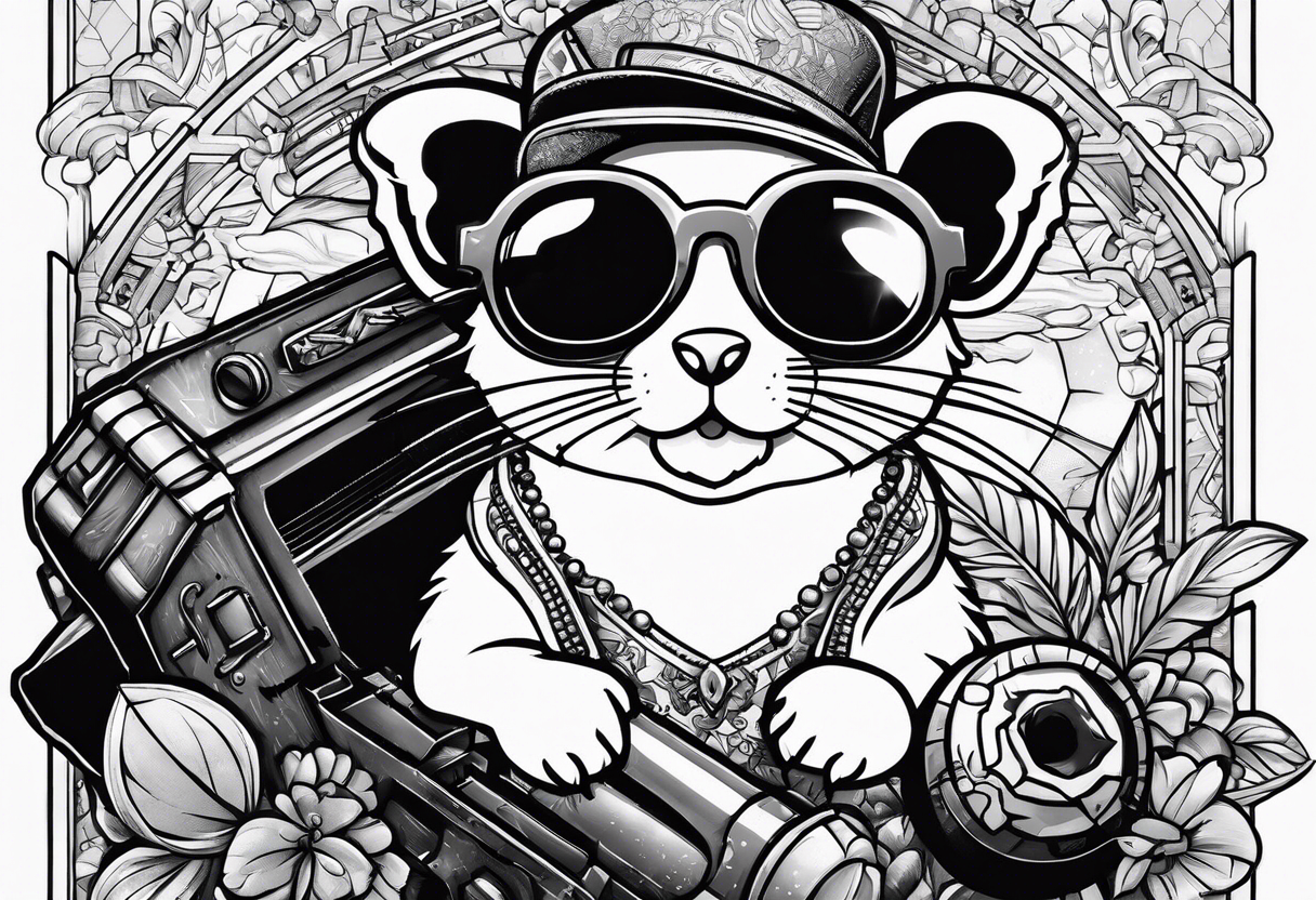 Mouse in sunglasses holding a bomb 8 bit style tattoo idea