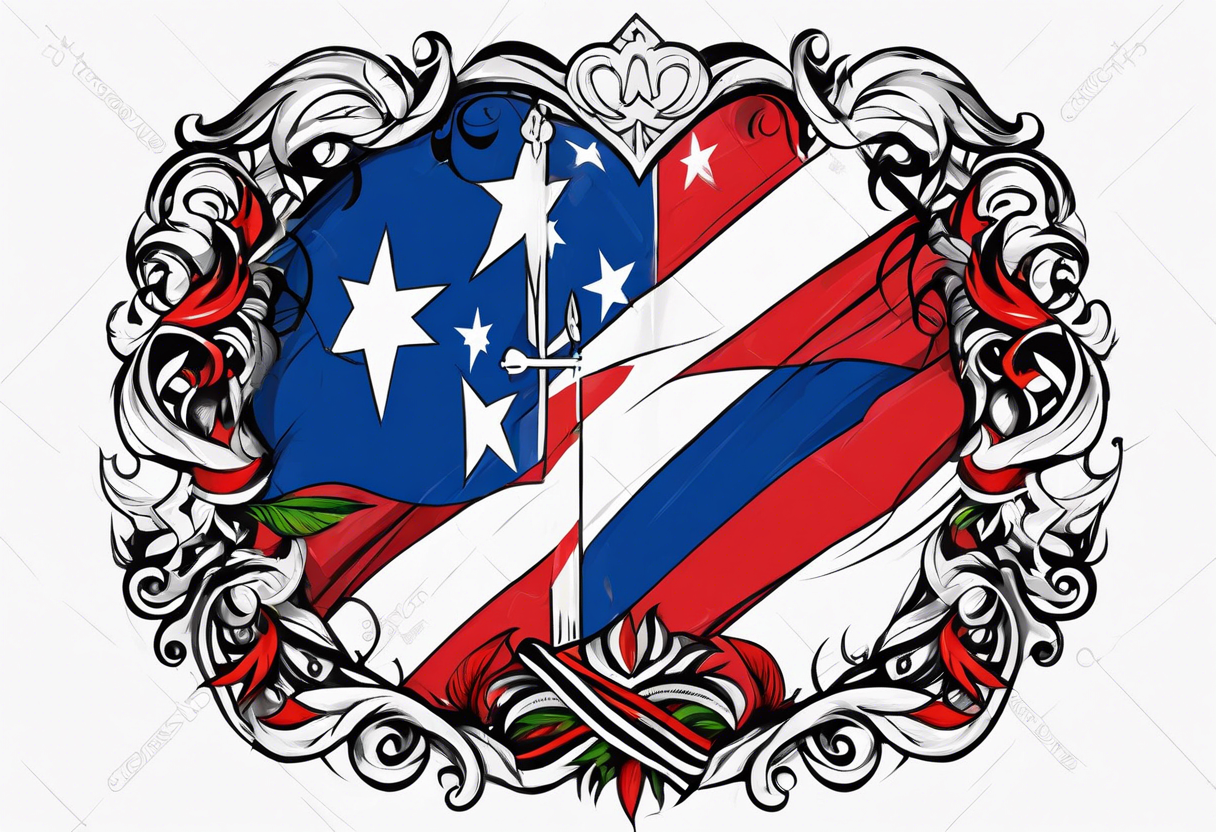 Tribal art holding the Puerto Rican, U.S.  Virgin Islands and Trinidad flags tattoo idea