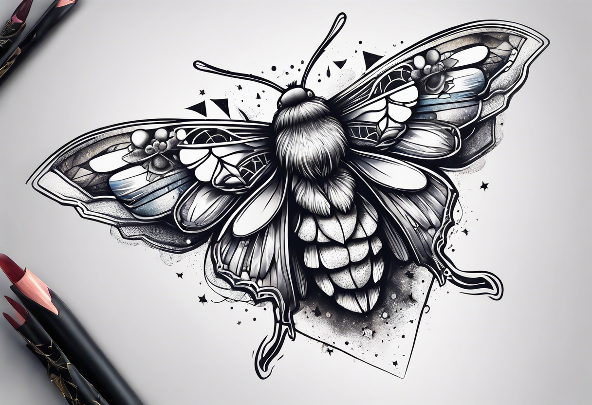 small Moth flying into outer space tattoo idea