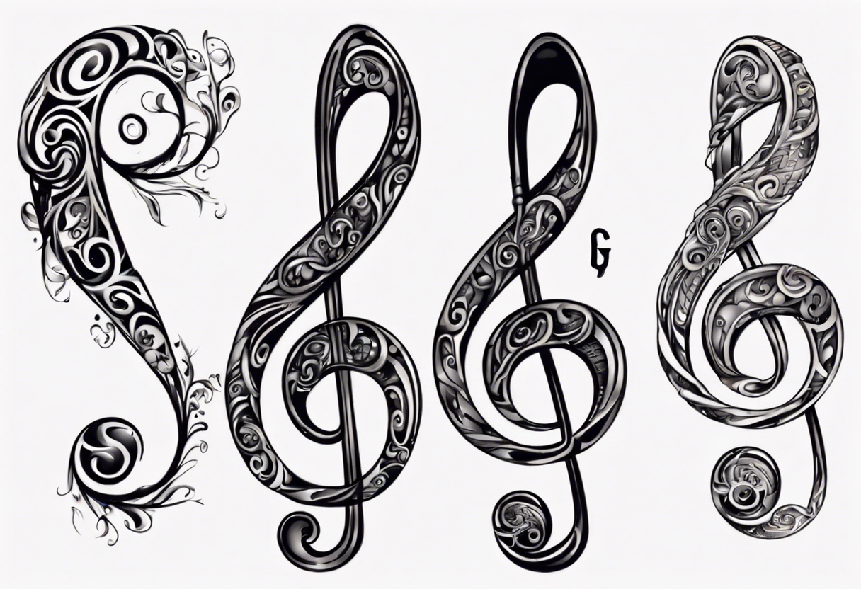 tail of G clef is cord of microphone all wraps and swirls tattoo idea