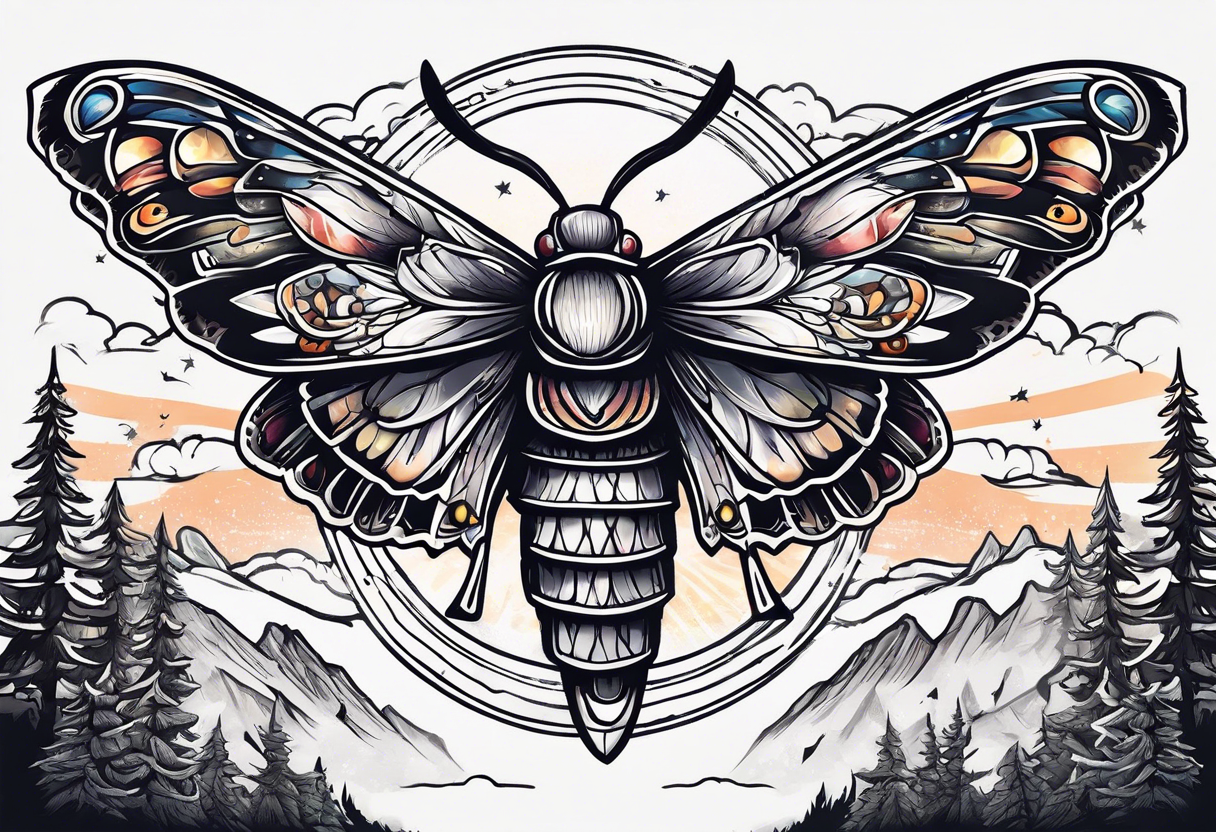 Moth flying near a campfire tattoo idea