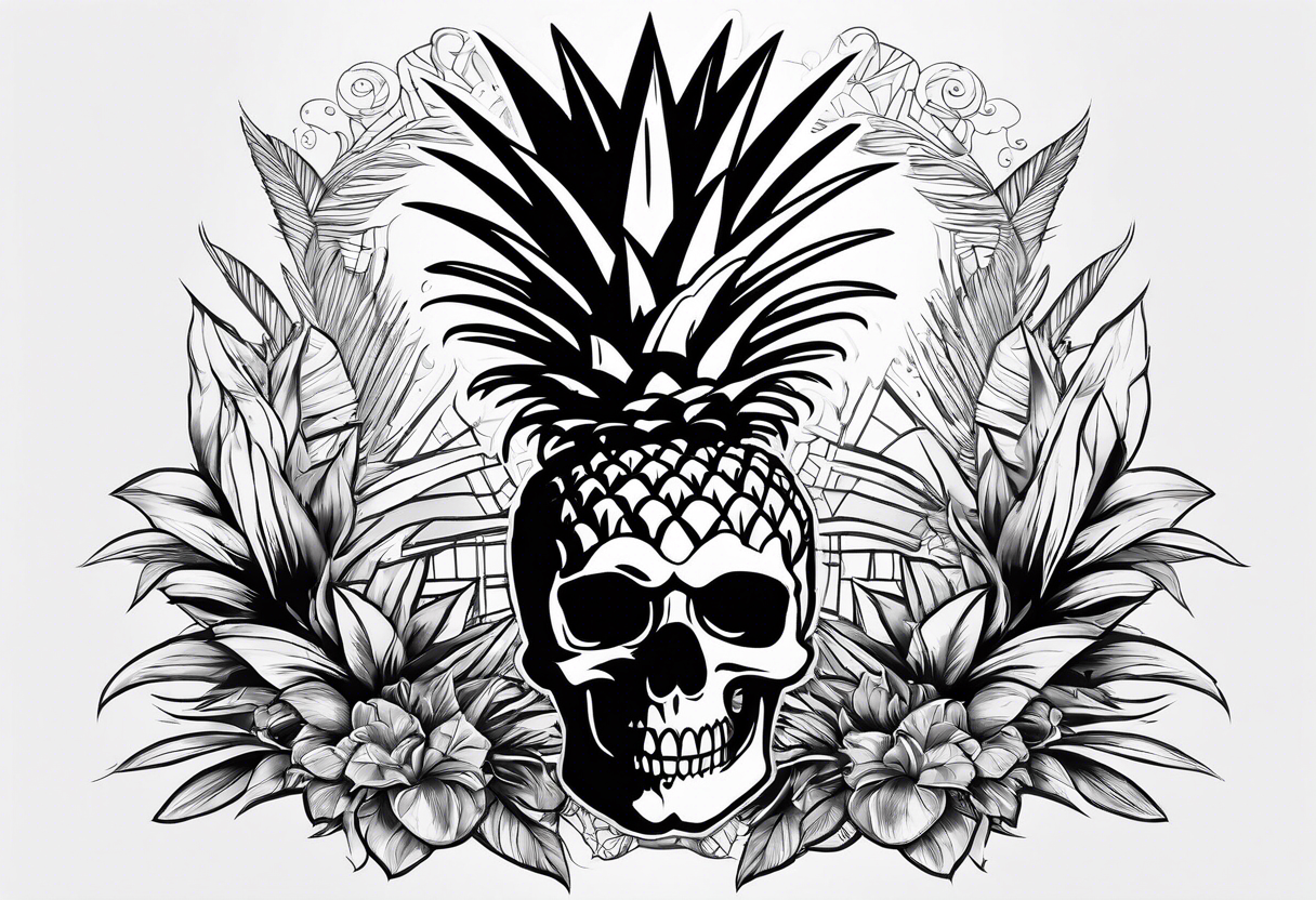 A pineapple with a skull face tattoo idea