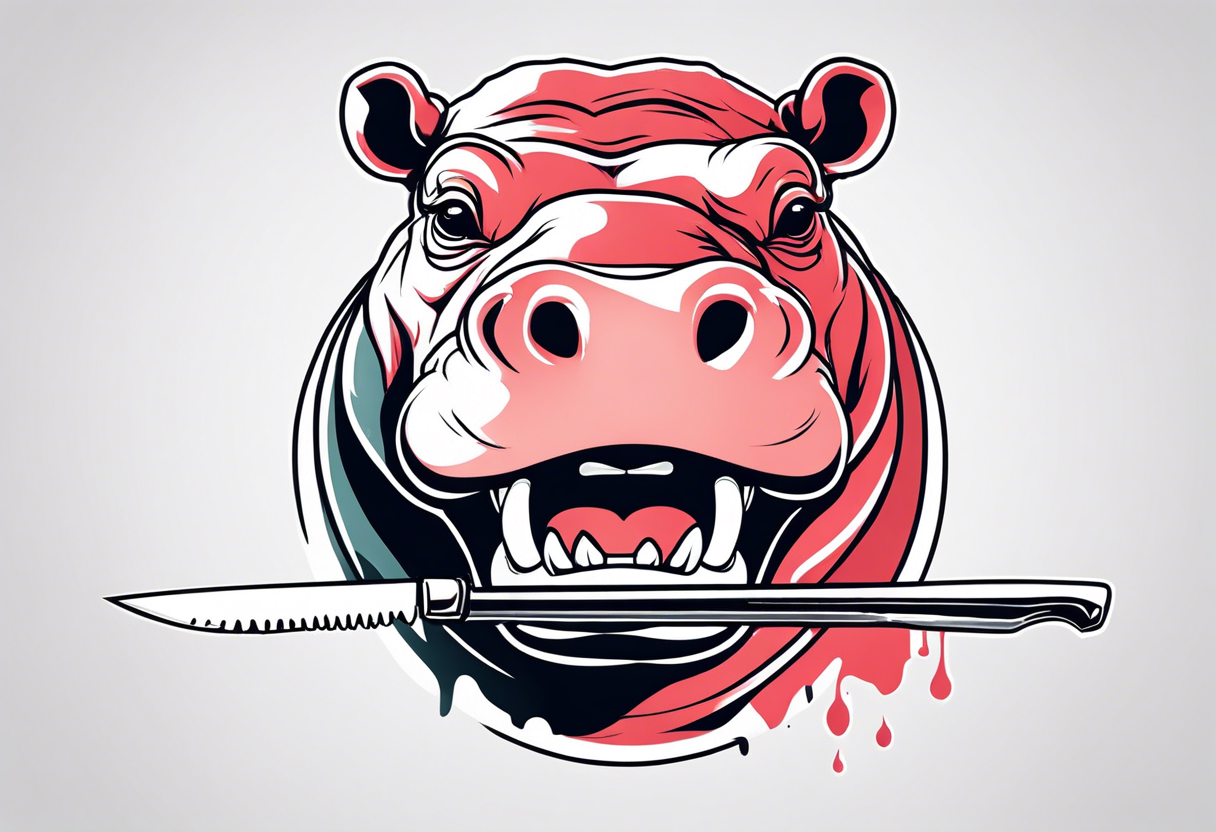 Hippo with knife in between its teeth tattoo idea