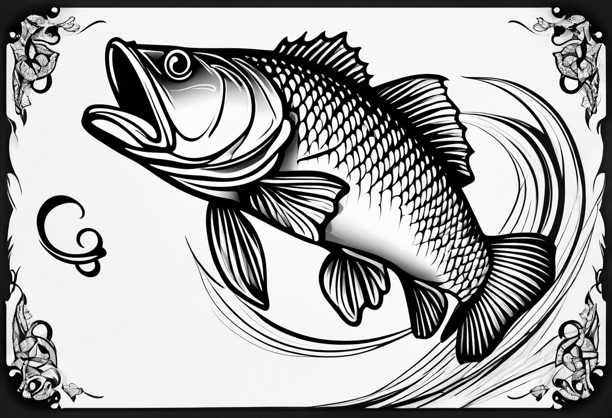 bass fish, its tail turns into a fishing hook tattoo idea