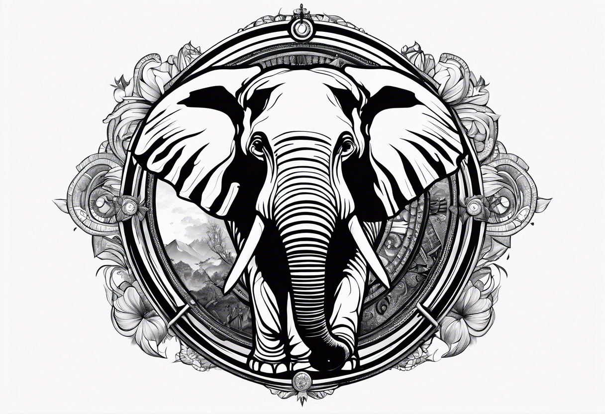 Compass held in an elephant's trunk tattoo idea