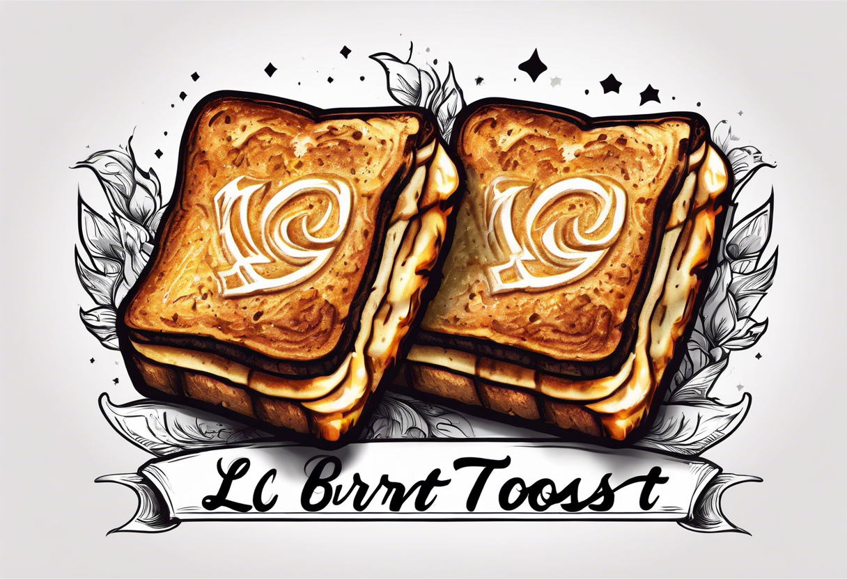 Burnt toast with the letters LGNTW carved into it tattoo idea