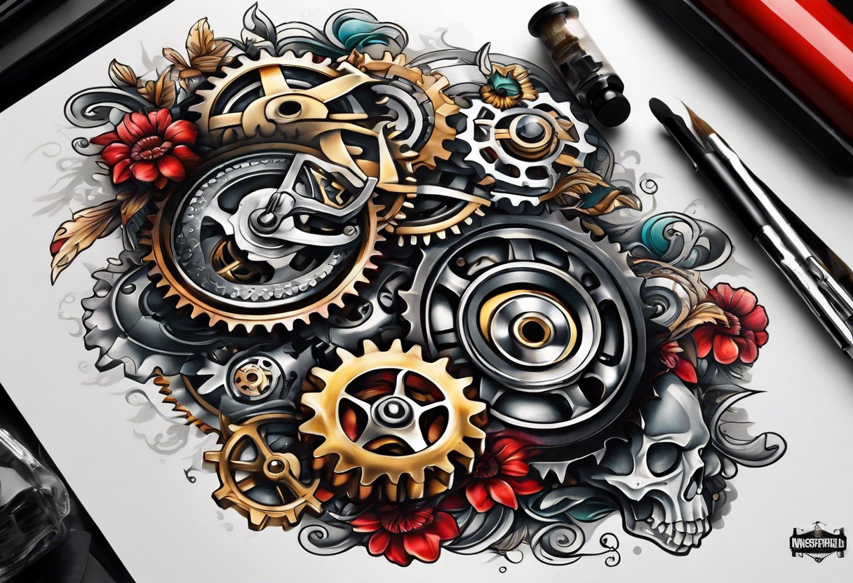 Gears cogs pistons full sleeve tattoo idea