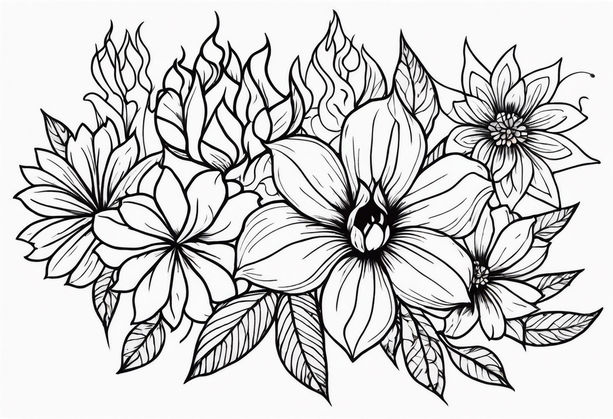 Flowers that burn and have black 
flames on them tattoo idea