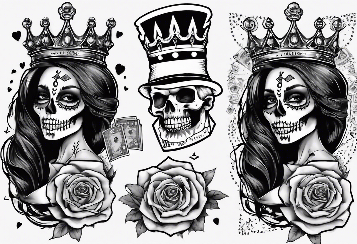 santa la muerta with money and crown
on the card tattoo idea