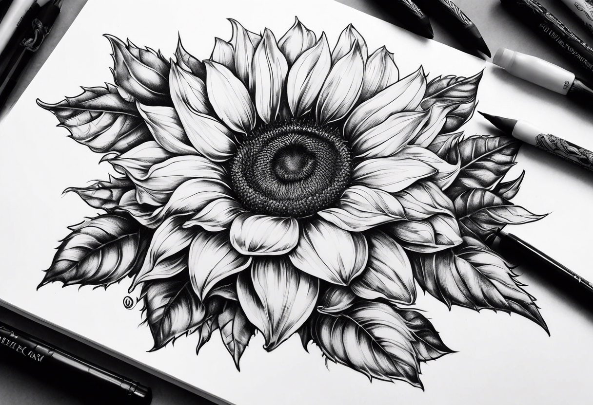 Sunflower, book, flower rose  bleu tattoo idea