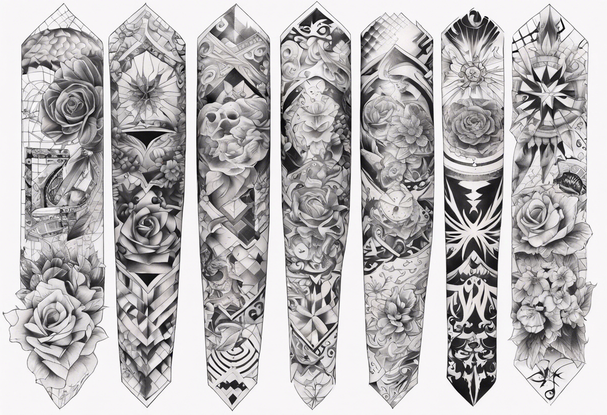 patchwork tattoos sleeve tattoo idea