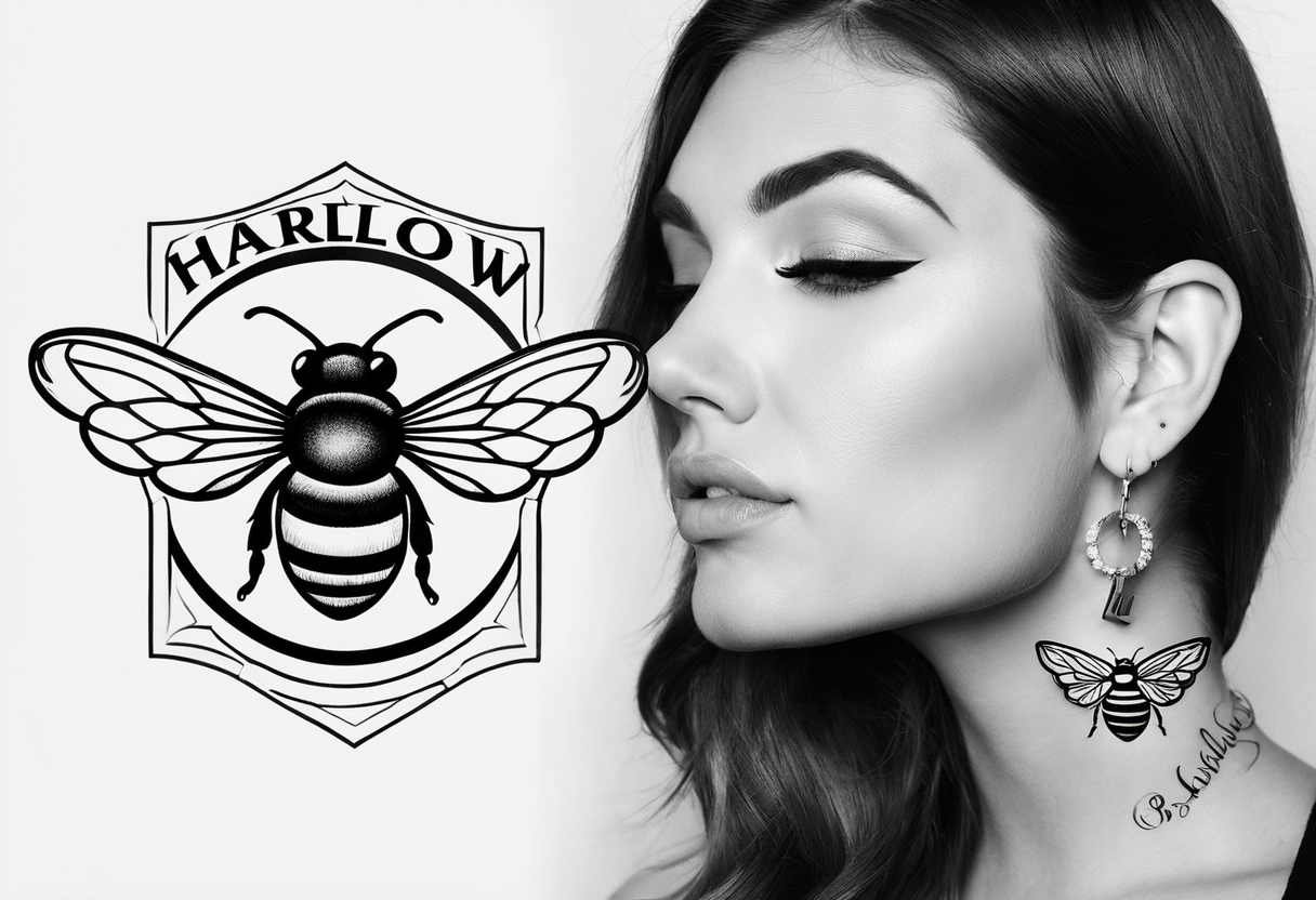 Harlow with a bumblebee flying off the end of the name tattoo idea