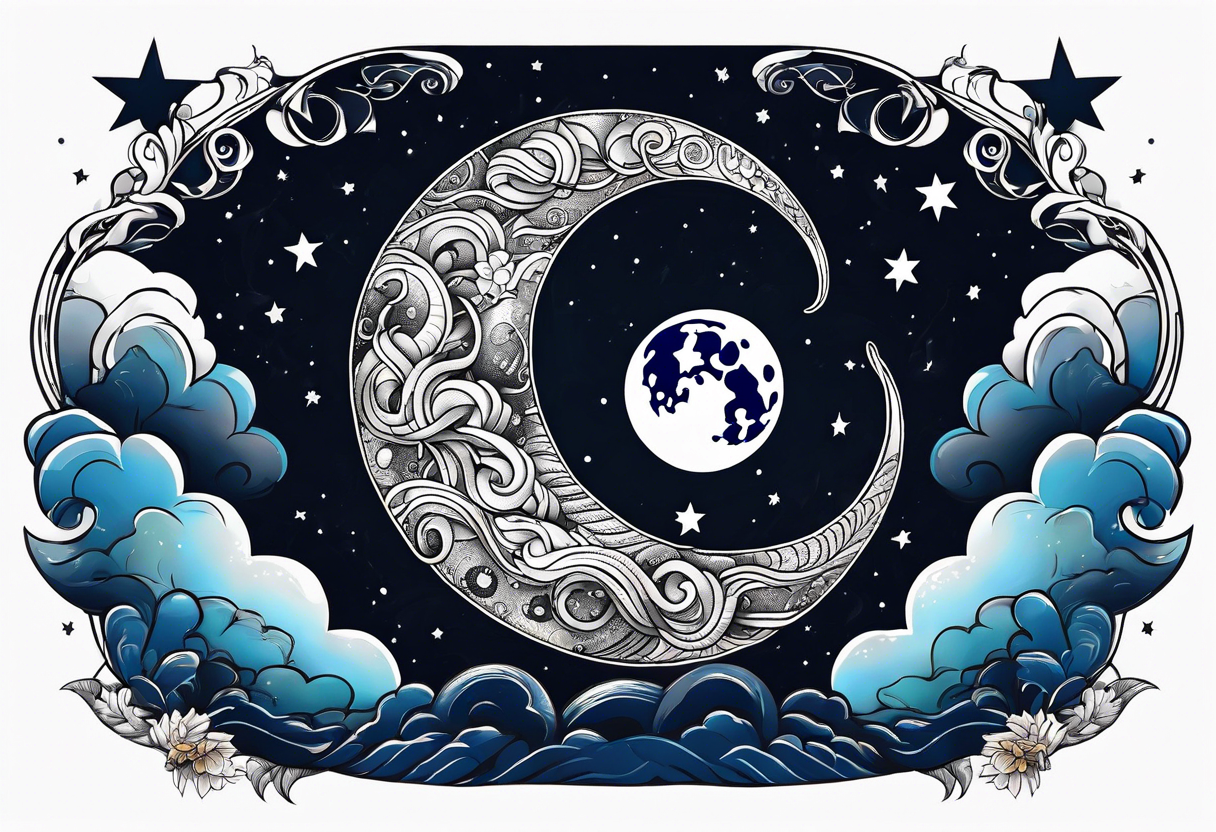 A snake hug the moon in the night sky tattoo idea