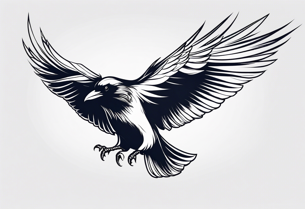 raven in flight with wings spread tattoo idea