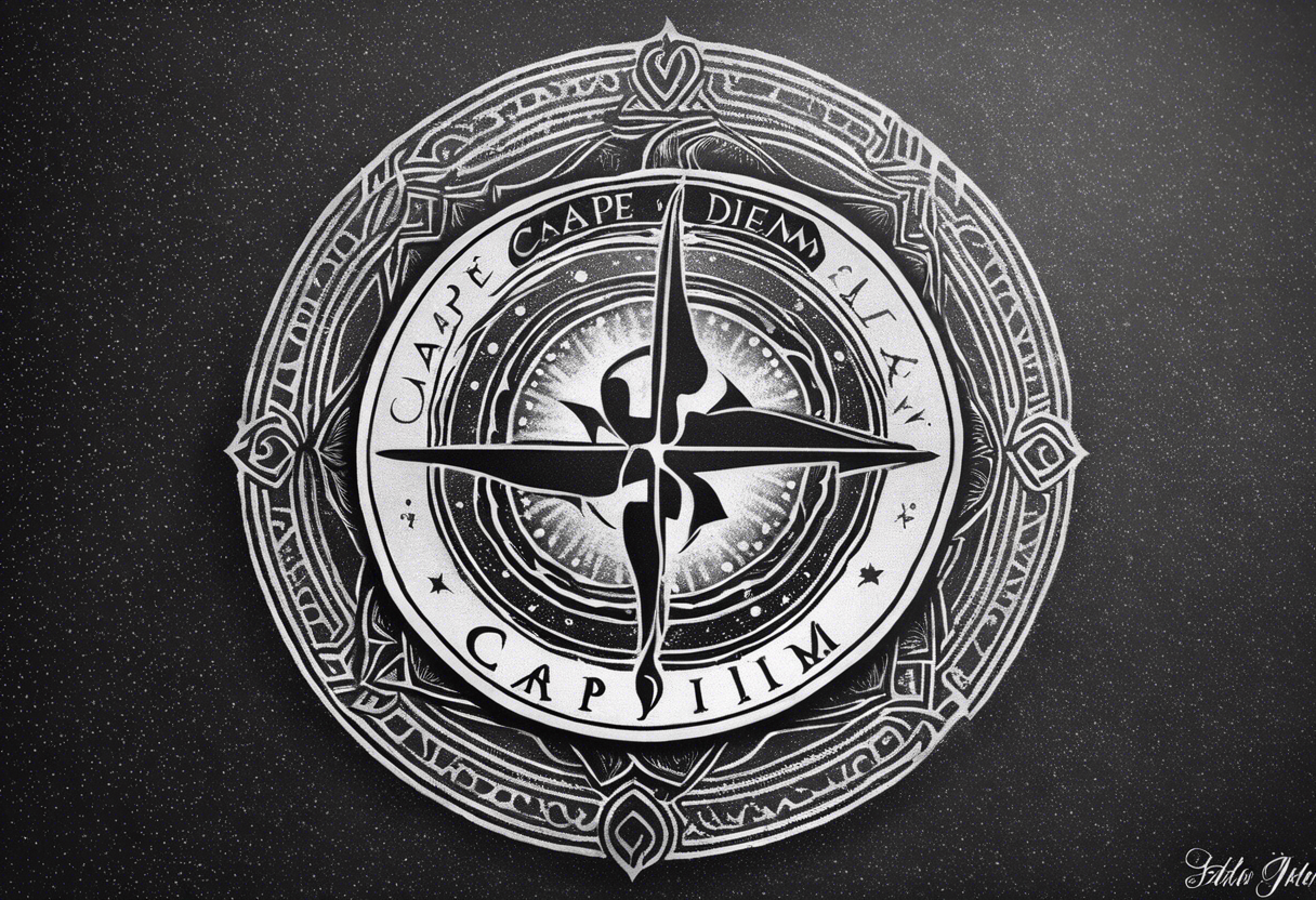 “Carpe Diem” Latin writing with Jedi order logo in the middle tattoo idea