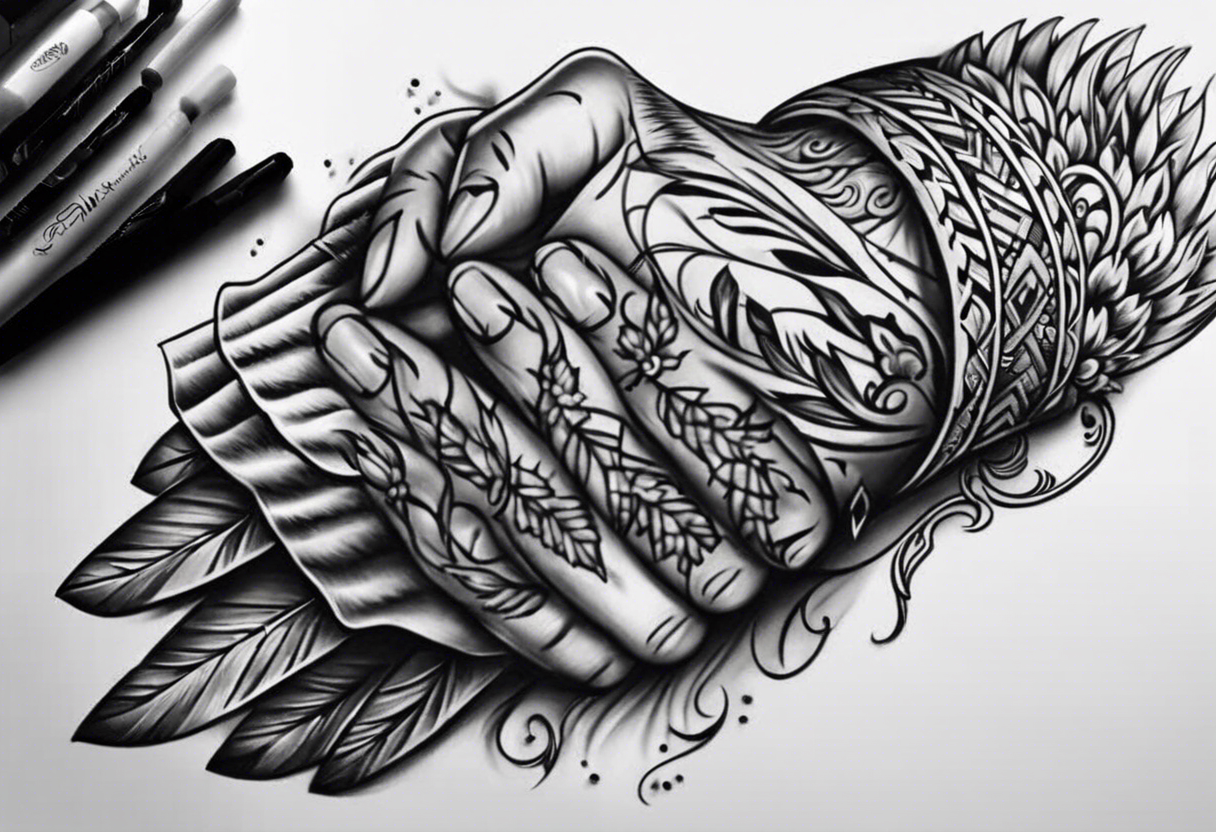 A quill drawing praying hands tattoo idea