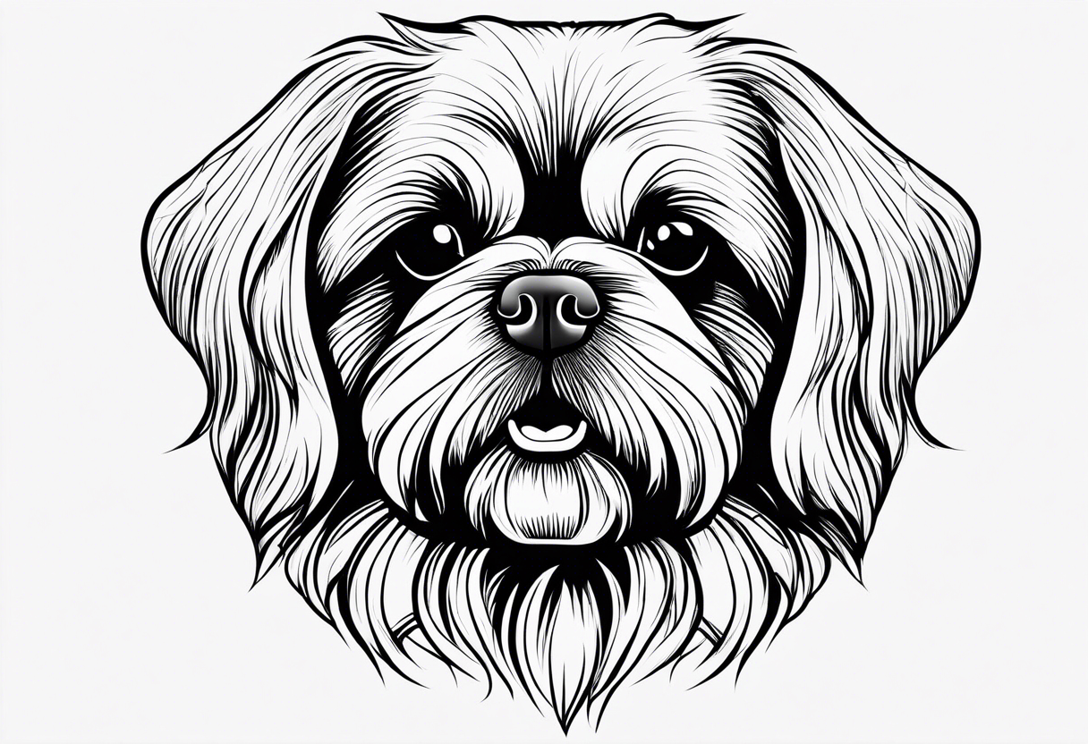 A mixed breed Pekingese and Shih-Tzu dog. Just the contours of the outline of his face. He has big eyes and cute crooked teeth. Use just one continuous line. tattoo idea