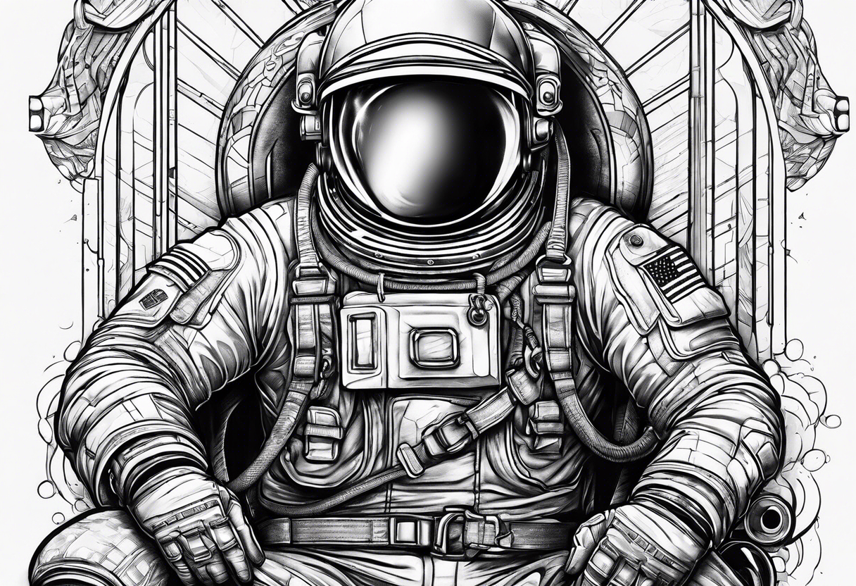 An astronaut doing a bench press exercise tattoo idea