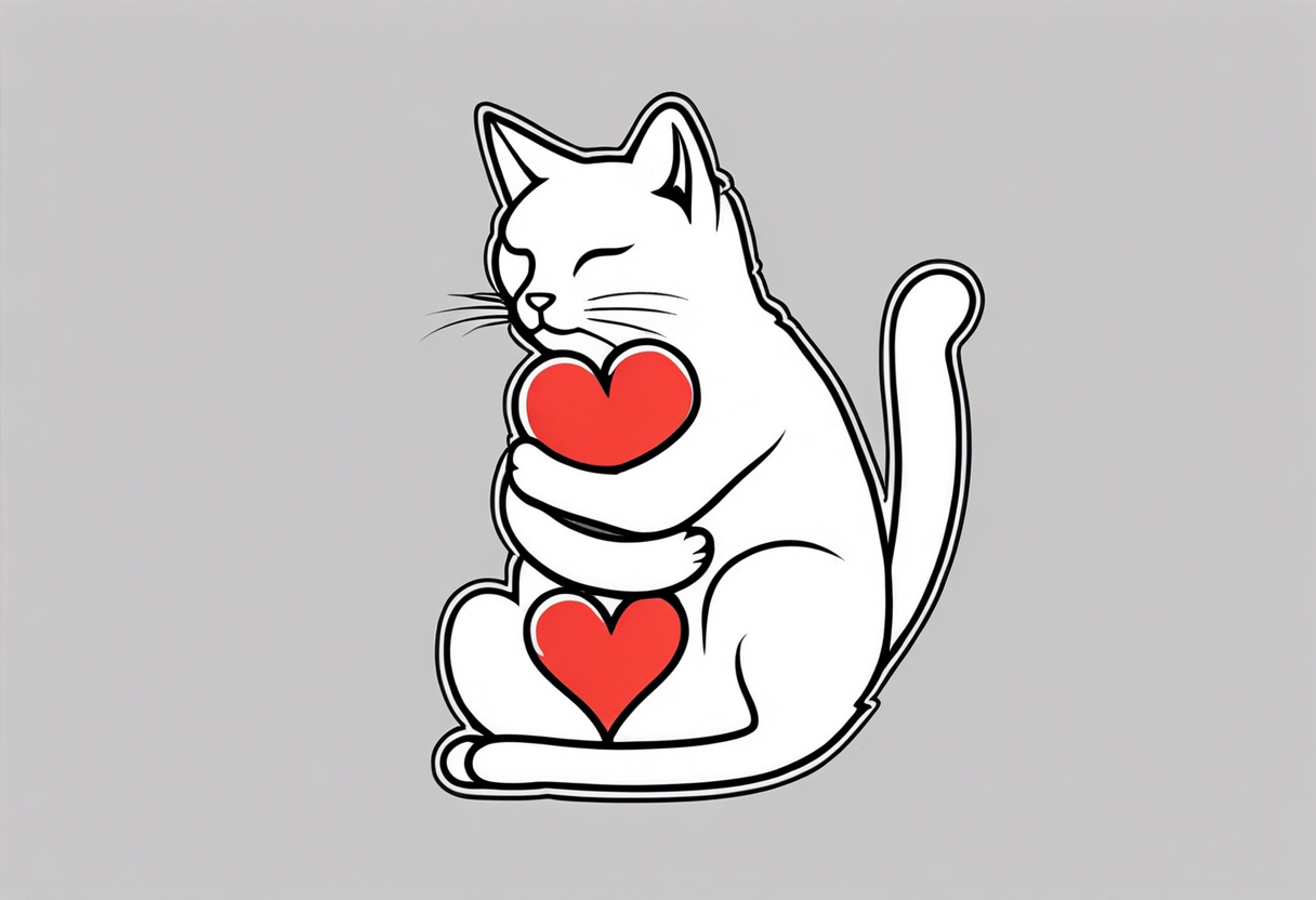 Cat hugging a heart full body tattoo idea