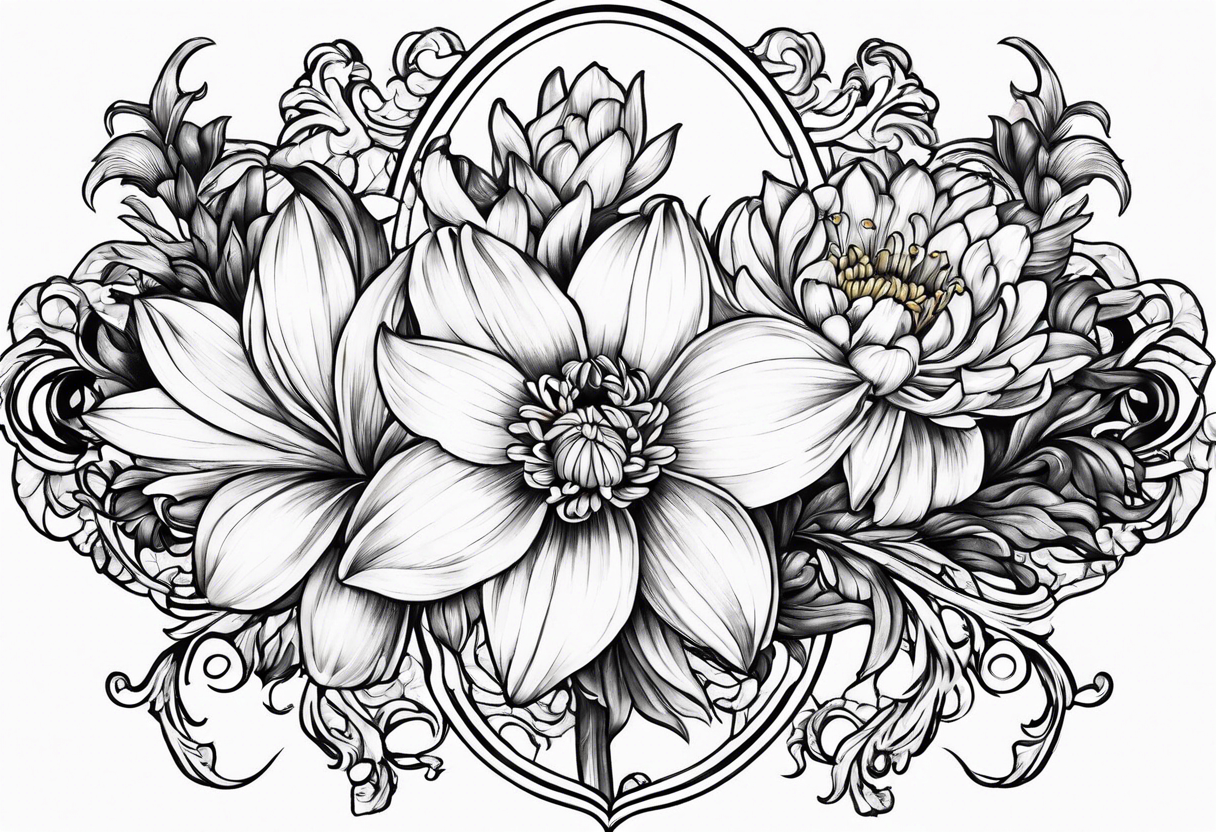 Narcissus and chrysanthemum intertwined tattoo idea