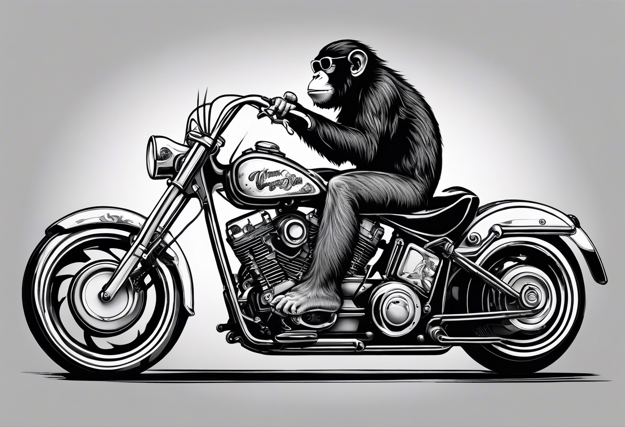 Monkey riding a chopper motorcycle with sunglasses on, a cigarette hanging out of his mouth tattoo idea