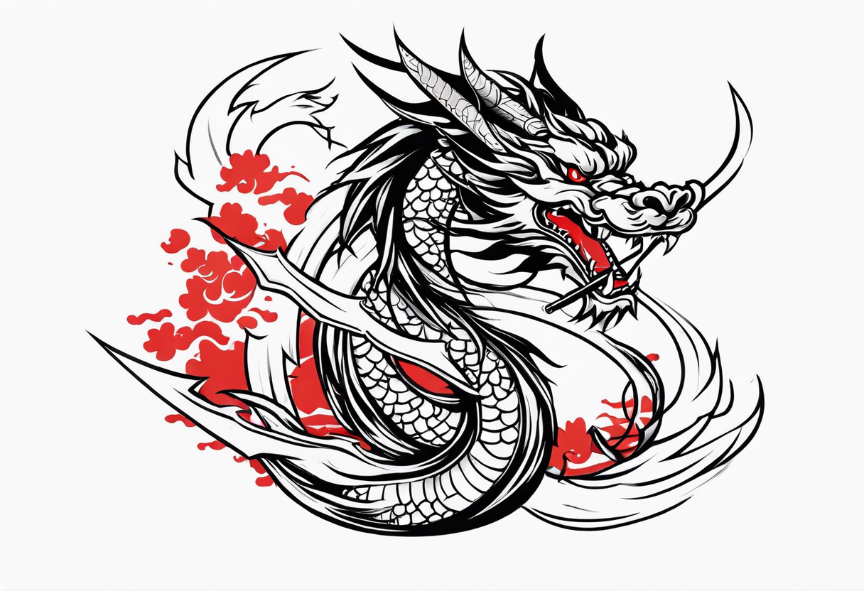 Japanese Dragon with a katana sword tattoo idea