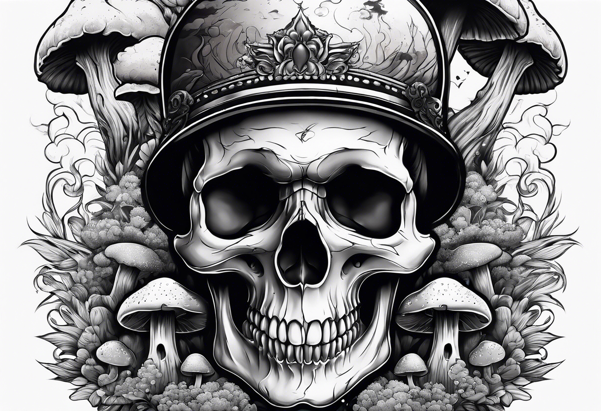 Skull with mushroom cloud tattoo idea