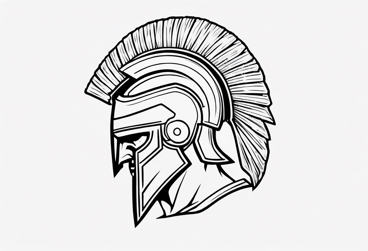 rectangular landscape format ultra-fine line linework vector of a spartan from the side, spartan spear, spartan shield, laurel wreath tattoo idea