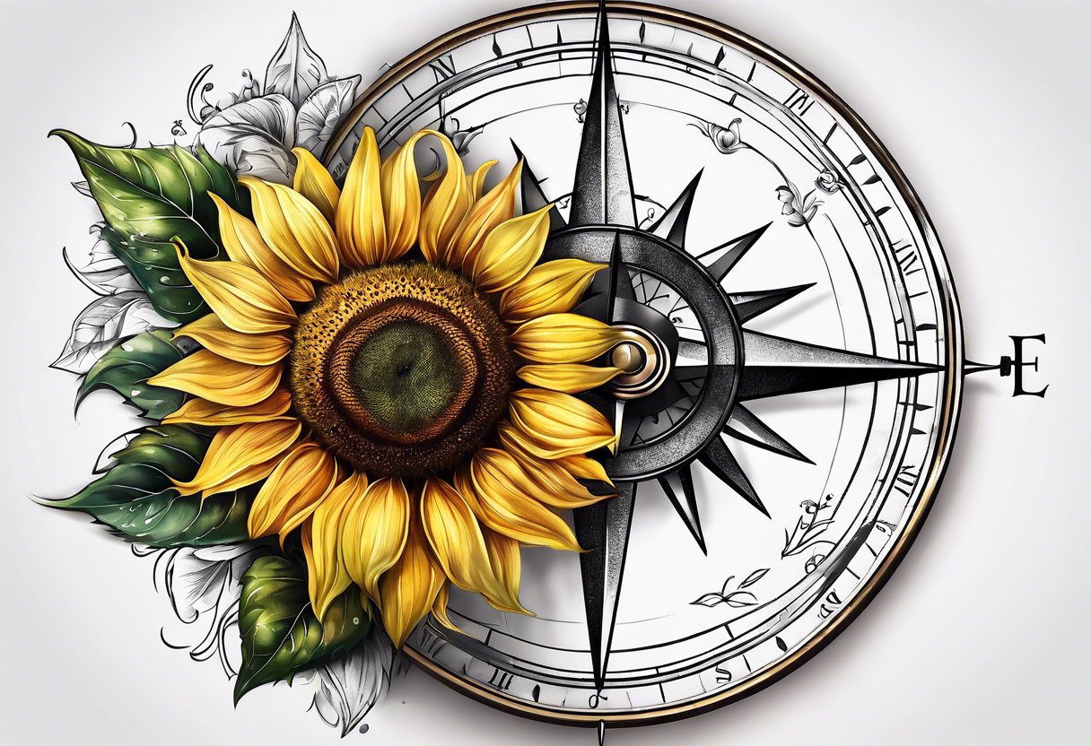 Sunflower next to a compass tattoo idea