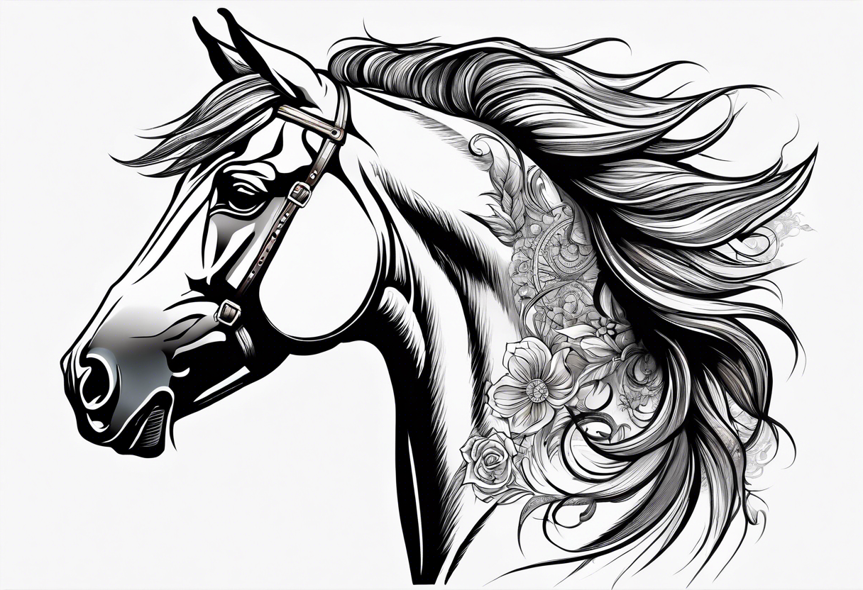 Horse with flyaway mane tattoo idea