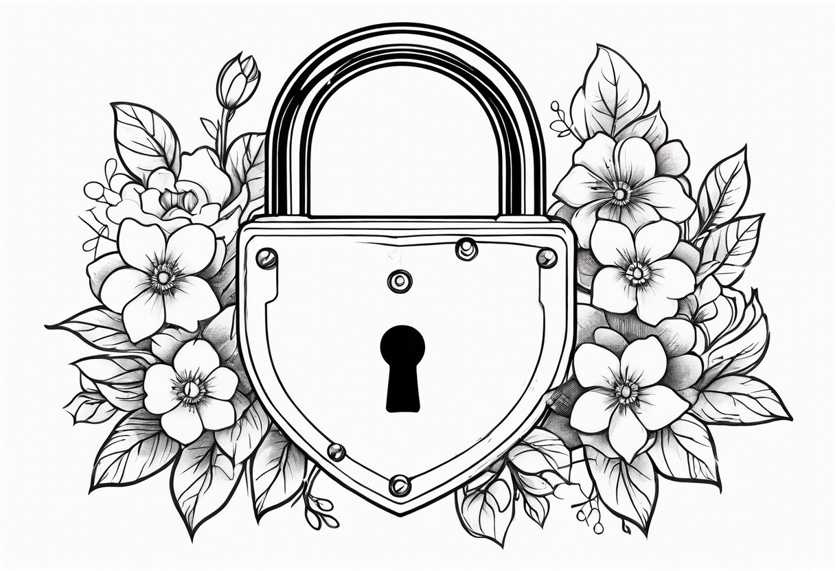 heart-shaped padlock with flowers tattoo idea