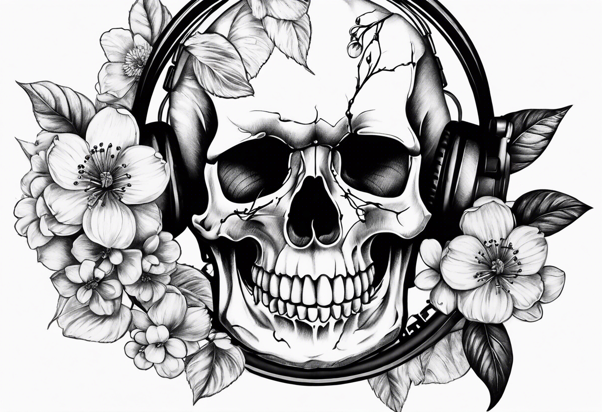 Stopwatch skull and cherry bloom tattoo idea