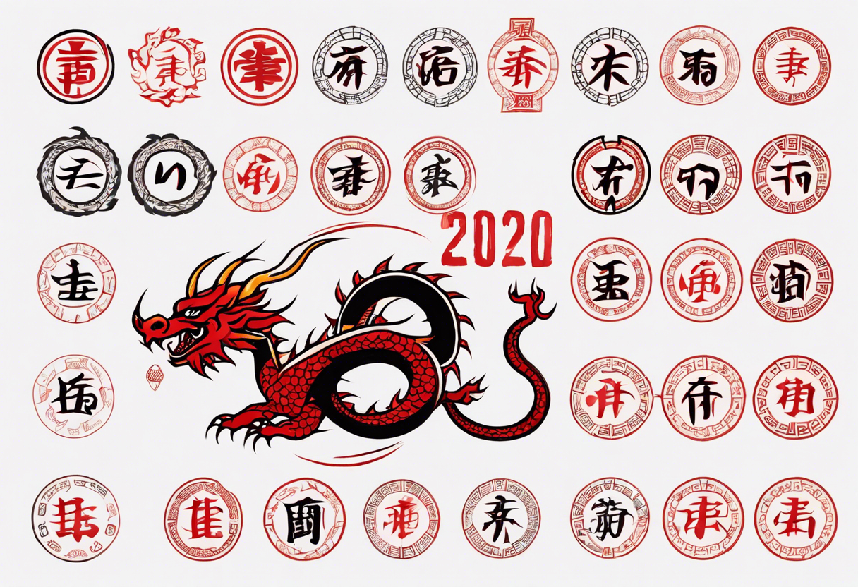 lunar new year tattoo the year 2024 a simplified dragon. Turn the numbers 2024 into a dragon tattoo idea