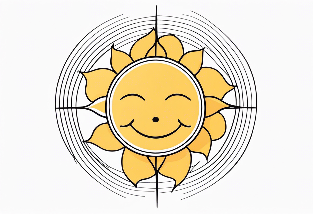 tiny simple sun. a circle with simple strings. tiny smiley in the sun. thin lines. tattoo idea