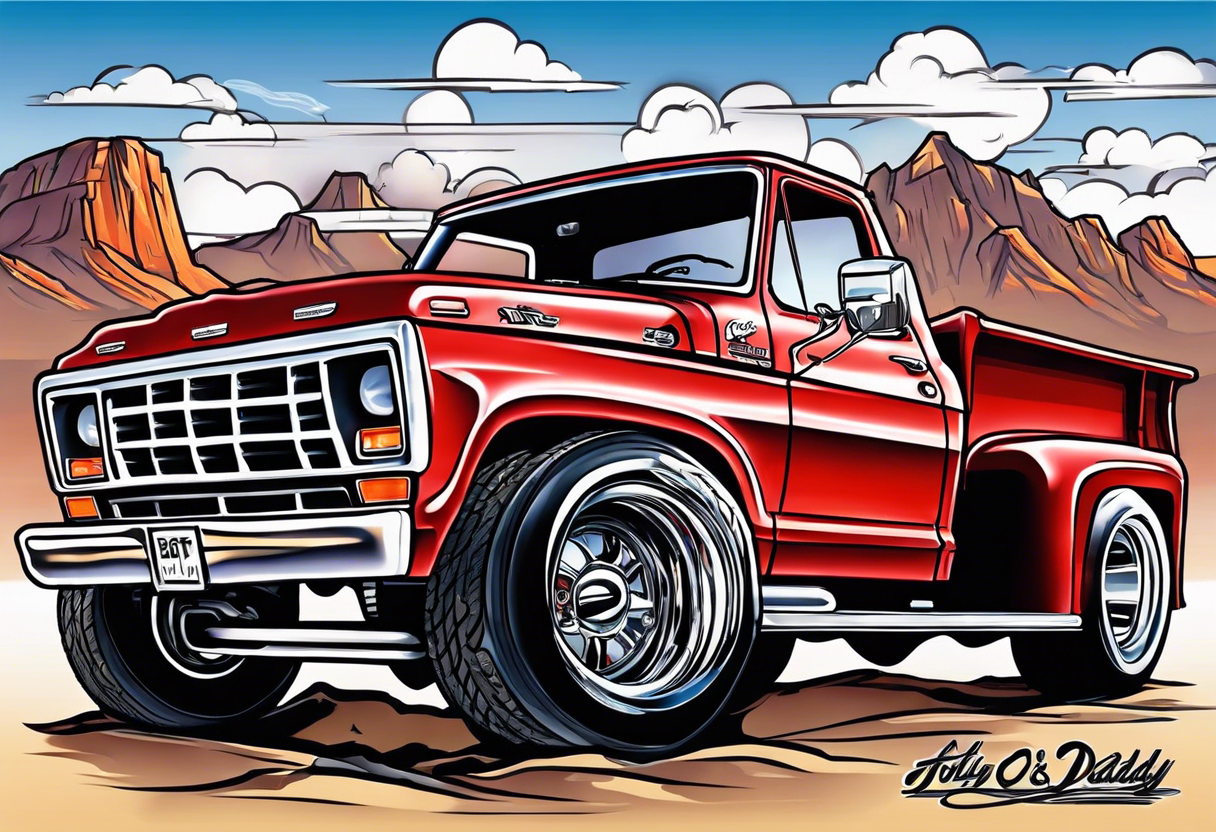 1987 Red ford truck illustration tattoo idea