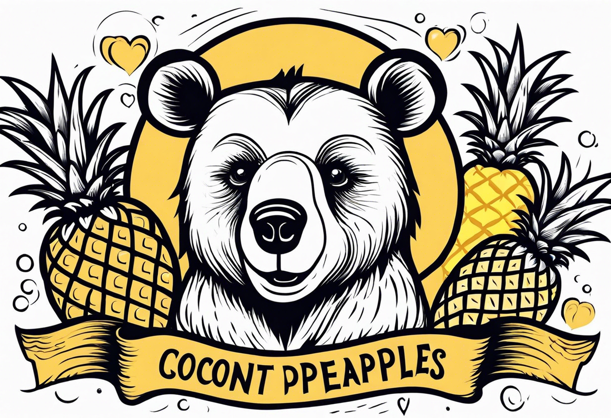 Bear loves pineapples and coconuts tattoo idea