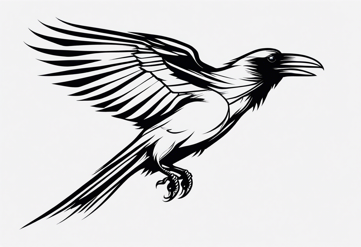 raven in flight seen from behind tattoo idea