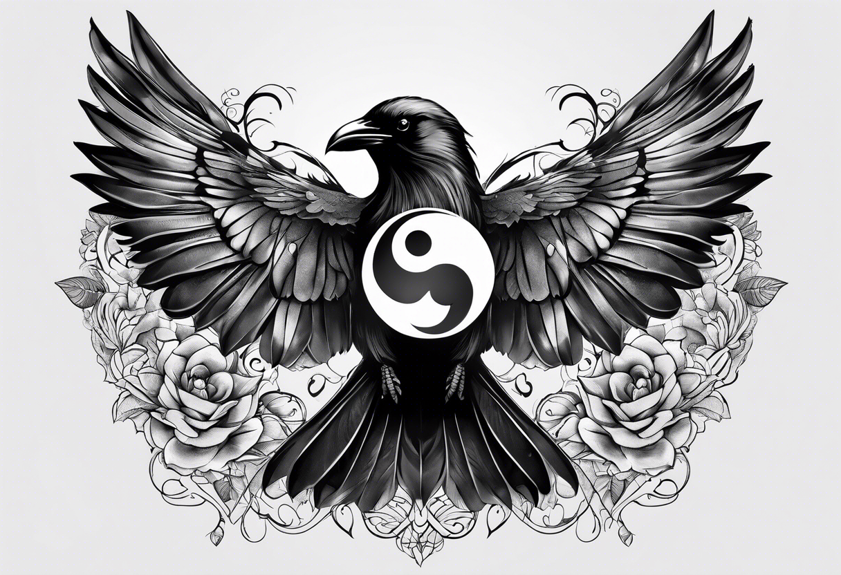 A Butterfly and a Raven like Yin Yang tattoo idea