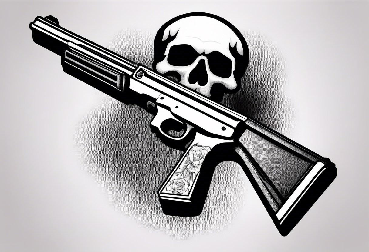 Skull with gun pointed to it tattoo idea