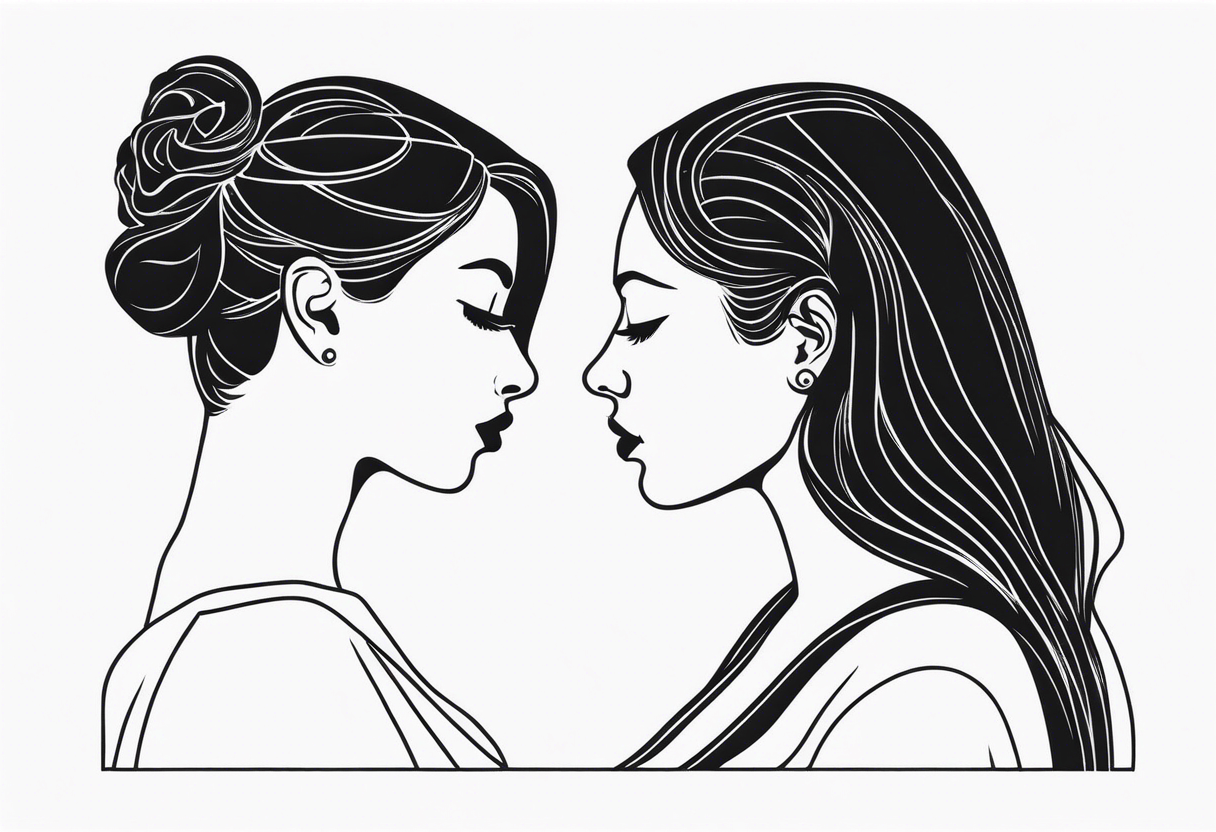 black filled in couple head silhouette woman on right long hair tattoo idea