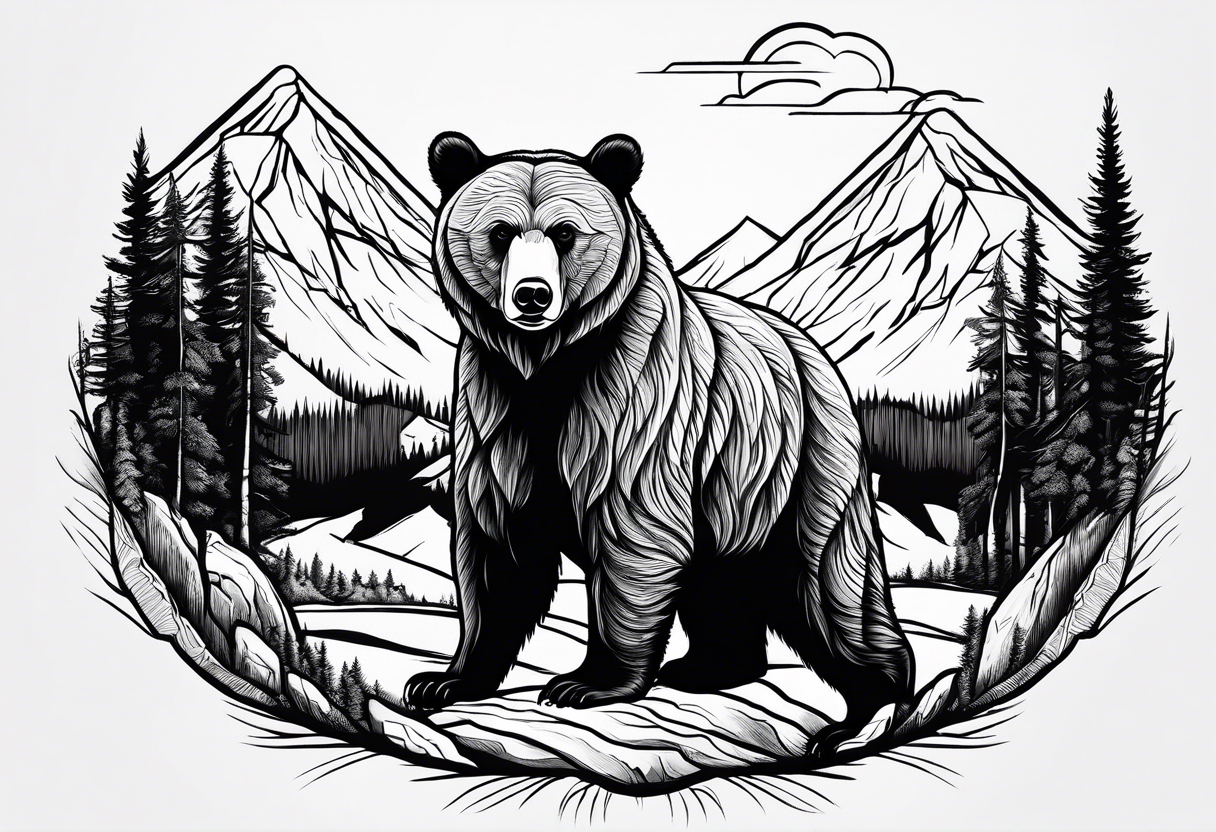 mamma bear and cub with mountains tattoo idea