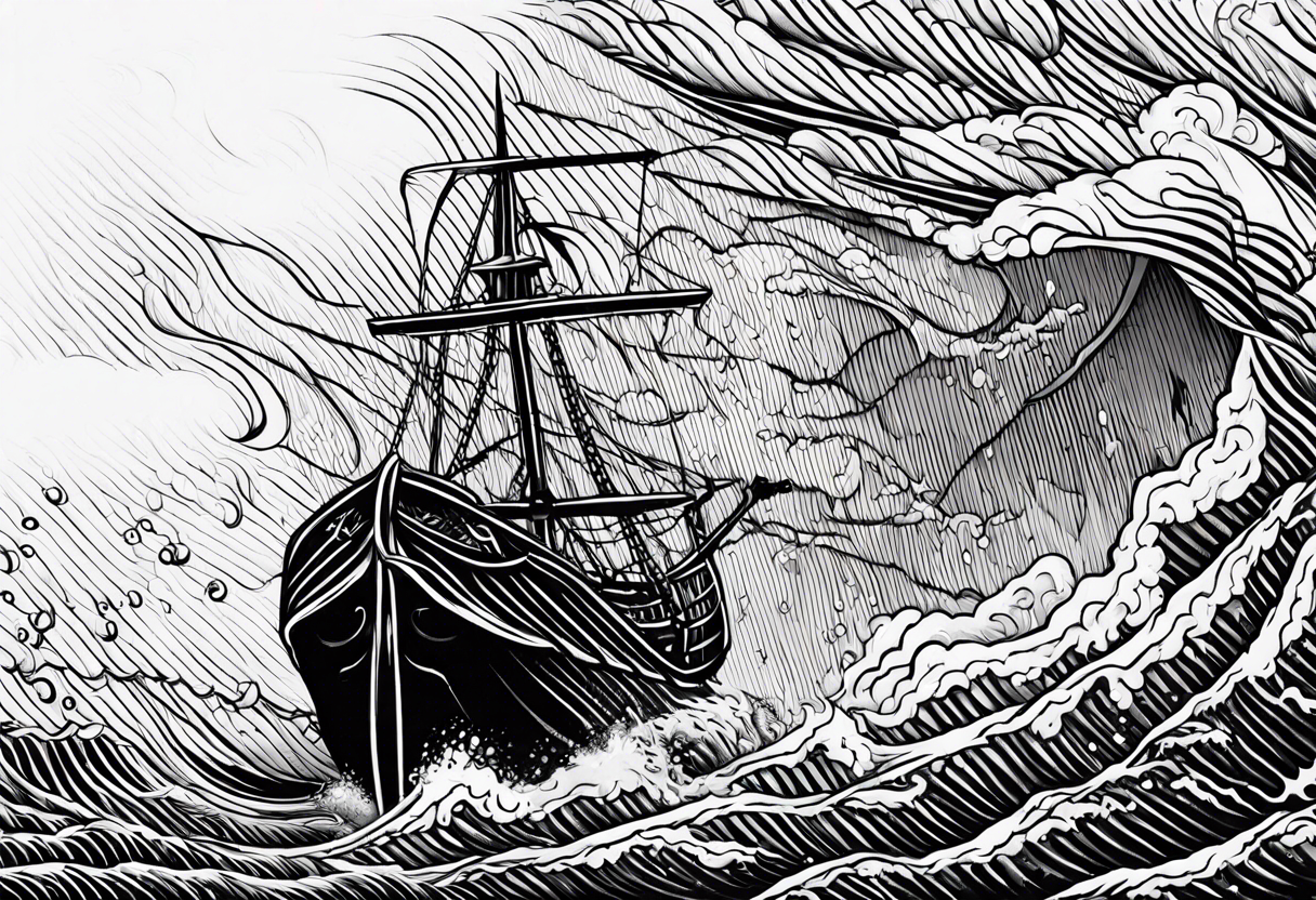 god, stormy sea, full length tattoo idea