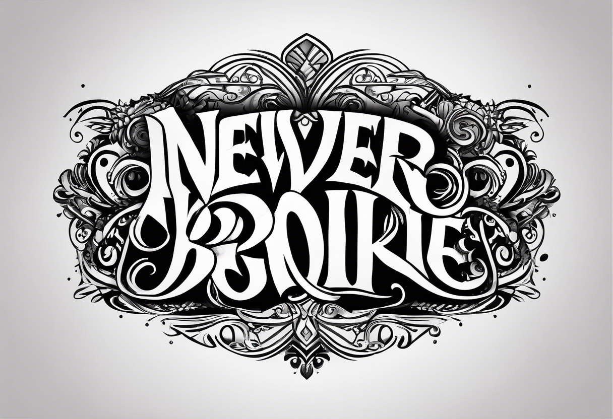 black inscription “Never broke again” on a white background in an unreadable thin Gothic font tattoo idea