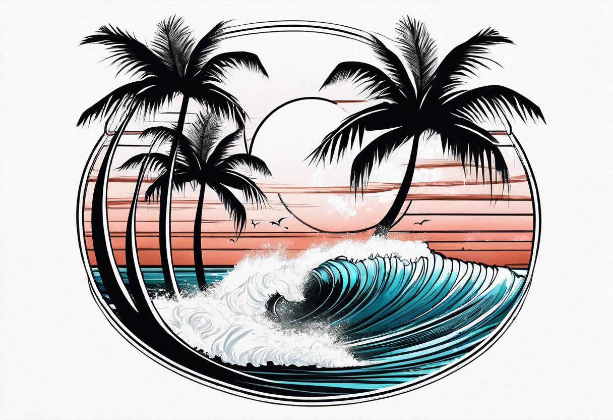 Palm tree, surfing tattoo idea